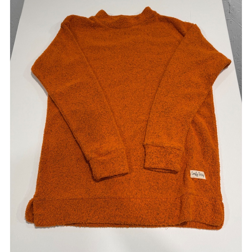 Comfy Terry Womens Burnt Orange Mock Neck Boucle Knit Pullover Sweatshirt M